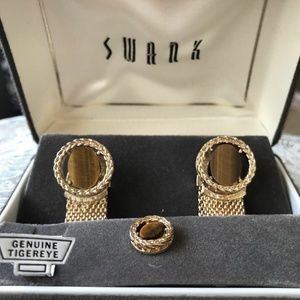 Vintage SWANK Gemstone Cufflinks & Tie Tack NIB